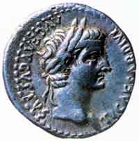 Roman coin with image of Tiberius Caesar